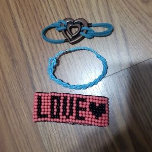 3 bracelet lot bracets suede beaded NWOT pink love